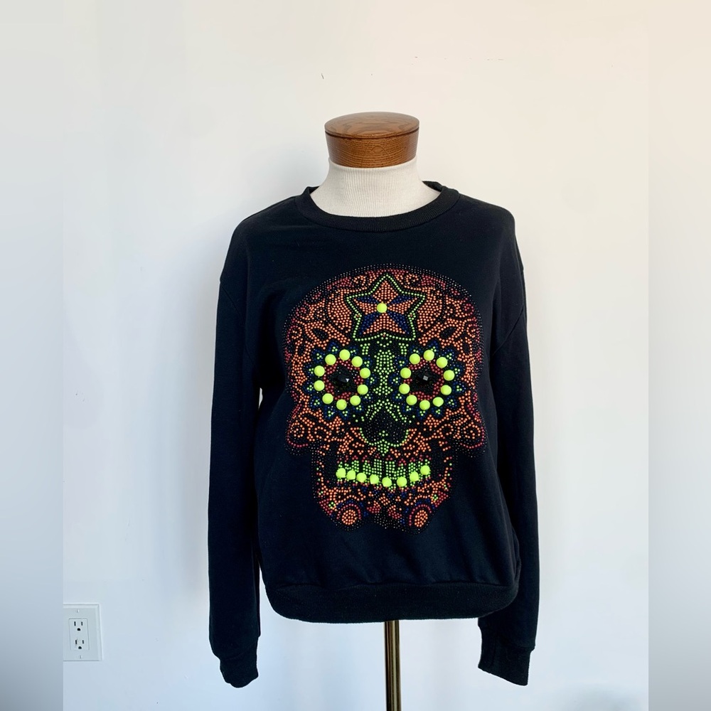 Black Sweater with Colorful Skull Design